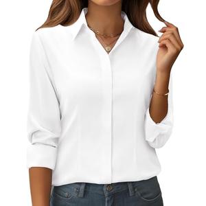 siliteelon Button Down Shirts for Women: Classic Fit Stain Resistant Long Sleeve Dress Shirt Wrinkle Free Business Blouse Office White Medium