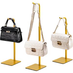 3 Pack Purse Holder Handbag Display Stand: Gold Hanger Rack for Bags, Purses, and Wreath, Adjustable Hook Stand for Tabletop, Closet, and Retail Use for Vendors