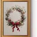 ARPEOTCY Gold Framed Canvas Wall Art, 12x16 Inch Vintage Christmas Wreath Print, Holiday Wall Decor with Red Bow and Greenery for Living Room, Entryway, or Festive Home Decoration