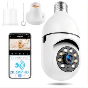 Light Bulb Security Camera, 5G WiFi Security Cameras, 2K, Light Socket, Wireless, 360 Bulb Cameras for Home Security Outside Indoor, Motion Detection, Siren Alarm, Two Way Talk, Color Night Vision.