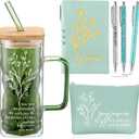 Abbylike 6 Pcs Employee Appreciation Gift for Women Team Coworker Staff Office Thank You Gift May You Be Proud 14oz Glass Tumbler with Handle Women's History Month Makeup Bag Journal Ballpoint(Green)