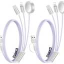 2Pack Multi Charging Cable Cord for Travel Essentials,Apple Watch Charger,iPhone Charger,[3-in-2] Type C/Lightning Cable Portable Designed for iWatch,iPhone 17-8,Galaxy S25-21,AirPods,iPad-1.5M Purple