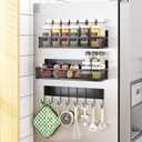 Aufworld Magnetic Spice Rack for Refrigerator, 3 Pack Magnetic Shelf, Moveable Fridge Organizer with 8-Hook Rack, Seasoning Organizer for Kitchen