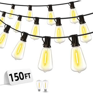 Outdoor Patio String Lights 150ft: ST38 LED Shatterproof Bulbs 3 Modes Button Control - Waterproof Connectable Lights - Wedding Bistro Party Gazebo Backyard Decorative