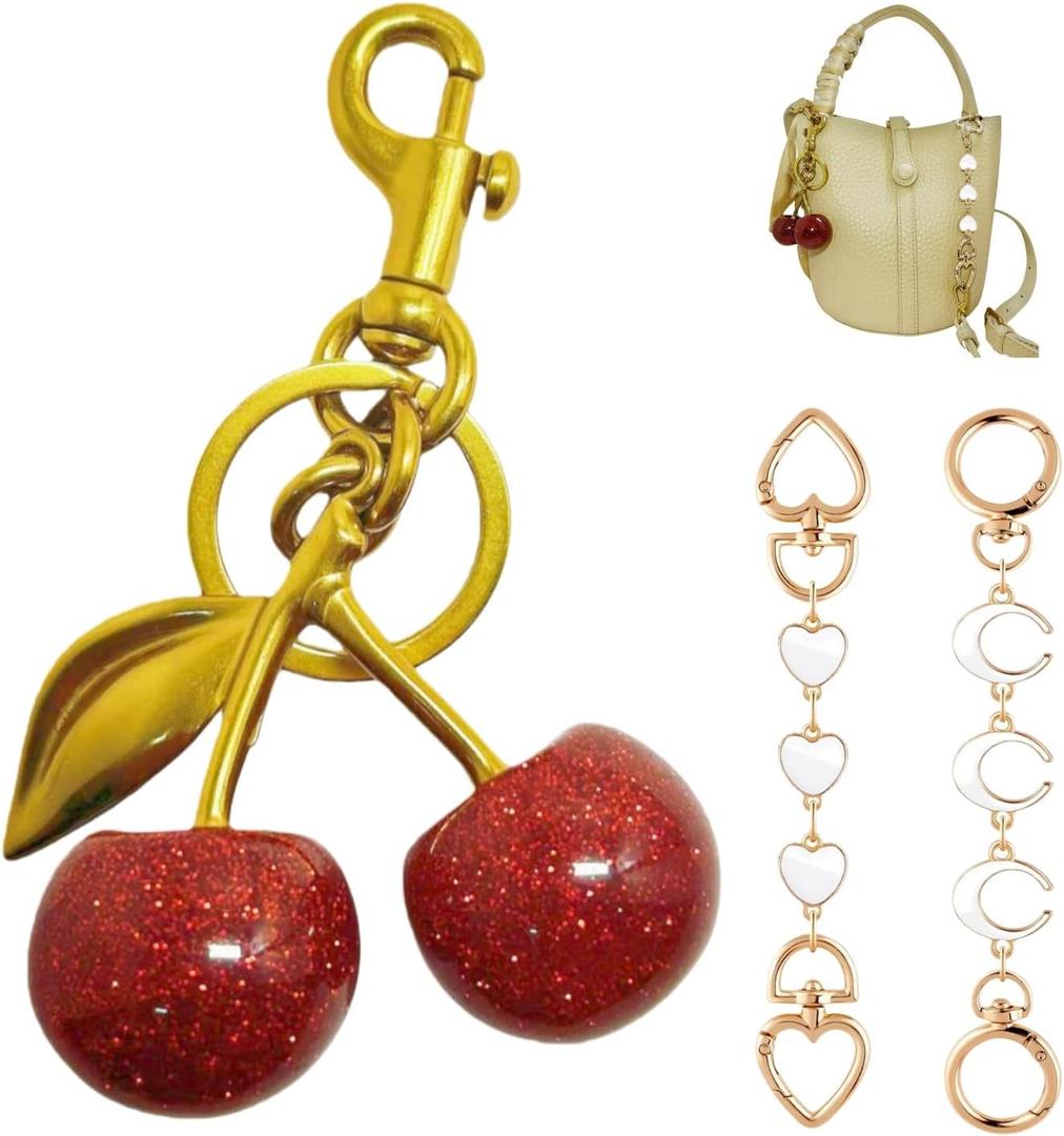 Bag Charm Cherry Keychain Cherry Keychain Accessories Gifts for Women Purse Bag Charms Extender Chain for Handbags (White)