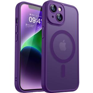 CANSHN Magnetic for iPhone 14 Case, Upgraded [Full Camera Protection] [Compatible with Magsafe] [Translucent Matte] Shockproof Protective Phone Case for iPhone 14 6.1" - Deep Purple