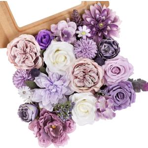 AmyHomie Artificial Purple Flowers Combo Silk Mix Peony Rose Hydrangea Fake Flowers w/Stem for DIY Wedding Bouquets Centerpieces Arrangements Table Party Bridal Baby Shower Home Fall Decor