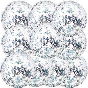 Civaner 10 Pcs Inflatable Glitter Beach Balls 16 Inch Confetti Pool Balls for Party Decorations Blow up Balloon Toys for Outdoor Summer Graduation Wedding Xmas(Silver)