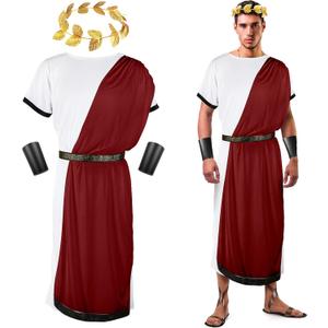 SATINIOR 4 Pcs Greek Toga Costume Men Greek God Outfit Halloween Adult Roman Accessories Set (Medium, Red and White)