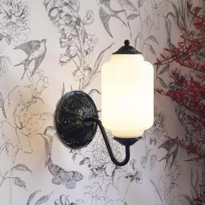Antique Black Milk Glass Wall Sconce - Vintage Green Shade & Brass Finish Base - Indoor Wall Lighting Fixture for Living Room, Bedroom, Bathroom, Hallway, Entryway (White)