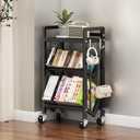 3 Tier All-Metal Rolling File Cart with Locking Wheels, Lightweight But Sturdy Mobile Book Storage Cart with 4 Hooks, Utility Cart for Home Office Living Room Entryway Classroom School, 19.7"W, Black (3 Tier/19.7"W)