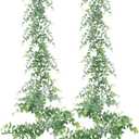 Dolicer 2 Pack Faux Eucalyptus Garland, 12Ft Artificial Vines Fake Hanging Eucalyptus Leaves Greenery Garland for Wedding Backdrop Arch Wall Table Party Indoor Outdoor Decor (Grey Green)