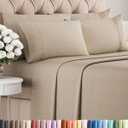 Cal King 6 Piece Sheet Set - Comfy Breathable & Cooling - Soft Hotel Luxury Bedding Set w/ 8-16 Inch Deep Pockets - 1 Flat & 1 Fitted Sheet & 4 Pillowcases - Wrinkle Free & Easy Care - Heathered Beige