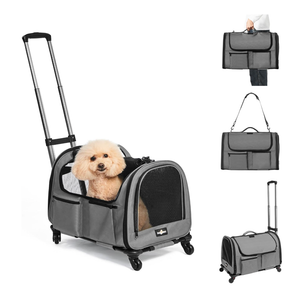 Large Pet Carrier with Wheels, Foldable Rolling Dog Carrier with Big Pocket, Cat Rolling Bag 21"x13"x13" for 2 Cats &Dogs, for Travel, Outdoor, Vet Visits, Camping, Indoor. Gray. (Not for Airline)
