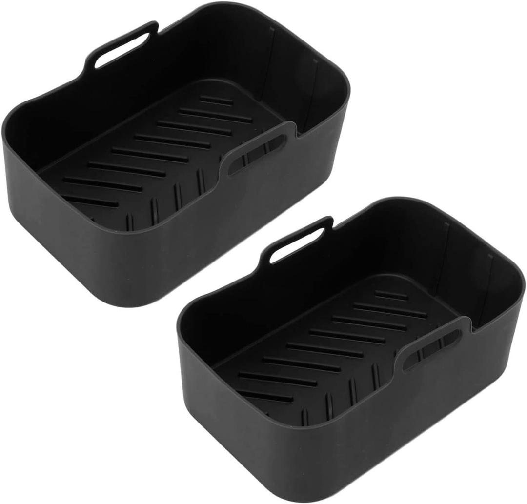 Fryer Silicone Basket, Easy To Clean Handle Design Reusable Nonstick Fryer Silicone Pot for Kitchen (Black)