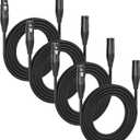 MFL. 15 ft DMX Cable 3 Pin XLR Male to Female Connector Wires for Stage Lighting DJ Lights 22 AWG 110 Ohms, Black Connector, Pack of 4