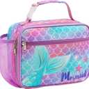 Bagseri Kids Lunch Bag Girls - Kids Lunch Box for Girls Reusable Insulated Lunch Bag with Water Bottle Holder Toddler Lunch Box for Daycare and School, Purple Mermaid Tail (Water Bottle Not Included)
