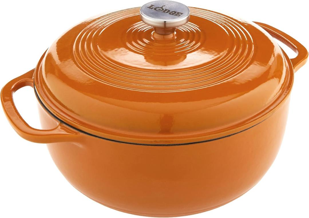 Lodge 6 Quart Enameled Cast Iron Dutch Oven with Lid  Dual Handles  Oven Safe up to 500 F or on Stovetop - Use to Marinate, Cook, Bake, Refrigerate and Serve  Apricot
