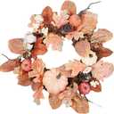 Artificial Wreaths for Front Door, Burnt Orange Fall Wreath with Pumpkin and Leaves Silk Fall Flowers Arrangements for Thanksgiving Farmhouse Table Centerpieces Decorations