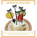60 Pcs Black Cocktail Picks Black Bow Decor Fruit Fork Bow Drink Stirrers for Appetizers Decorative Halloween Holiday Party Food Drink Garnish Fruit Sticks