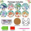 mrpwnle 8 Pack Diamond Art Coasters Kits - Ocean Diamond Painting Coasters Kit Set with Holder Cork Pads, DIY Non Slip Coaster Craft Kits for Adults Beginners Ideal Gifts