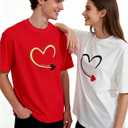 Womens Mens Lover Heart T-Shirt Couples Matching Casual Shirts Crew Neck Shirts Short Sleeve Tops (Red, M)