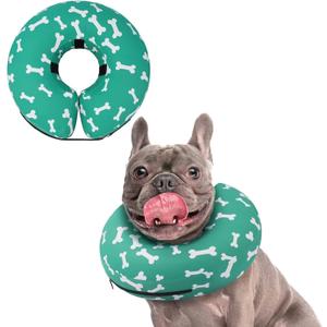 Supet Inflatable Dog Cone Collar for Large Medium Small Dogs, Soft Cone Collar for Dogs Cats, ECollar Doggie Neck Donut Dog Cone Alternative After Surgery (M(Neck 9"-12.5"), T Bone Green)