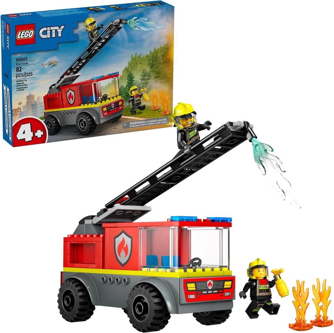 LEGO City Fire Ladder Truck Toddler Toy - Fire Truck Toy with 2 Firefighter Minifigures, Digital Guide for Boys and Girls, Ages 4+ - Learning, Educational Toy for Preschool - 60463