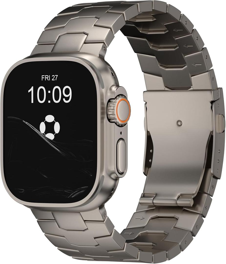 AGIS01 Titanium Band Compatible with Apple Watch Ultra 3/2/1 49mm, Series 11/10 46mm - Military-Grade DLC Coating, Scratch Resistant & Durable Adjustable Strap for Men (AGIS01 Max| Folding Clasp | Titanium)