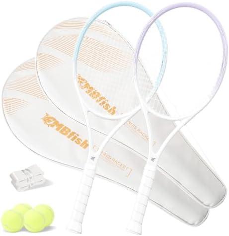 MBFISH Tennis Rackets - Super Value Set with Pre-Strung, Comfortable Handle, 27'' Tennis Racquet for Beginner, Includes 4 Tennis Balls, 2 Overgrips and 2 Tennis Bag