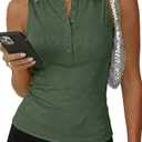 Cicy Bell Womens Henley Tank Tops Slim Fit Summer Casual Sleeveless T Shirts Going Out Ribbed Basic Tee Tops Army Green, S
