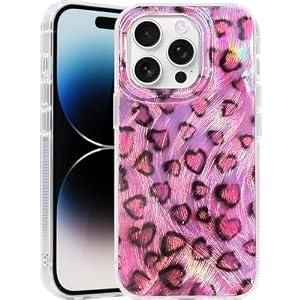 Casegis Compatible with iPhone 12 Pro Max Case, with [Soft Slim][Camera Protection] Cute Leopard Print Love Shiny Aesthetic Phone Cover Anti-Yellowing Shockproof Protective Cover for Women Girl-Pink