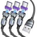 AUFU 16PIN USB C Magnetic Charging Cable (3Pack, 3.3/6.6/6.6ft), 180 Rotation Magnet Charger Cable/Magnetic USB C Cables/Magnet Phone Charger/Data Transfer Charging Cables for Phone/Tablet/Laptop (Silver Gray)