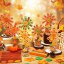 48 Pack Thanksgiving Flower Pot Paper Craft Kits DIY Thank Autumn Maple Leaf Pumpkin Acorn Decor Make Your Own Flowers Craft with Sticker for Thanksgiving Education Harvest Holiday