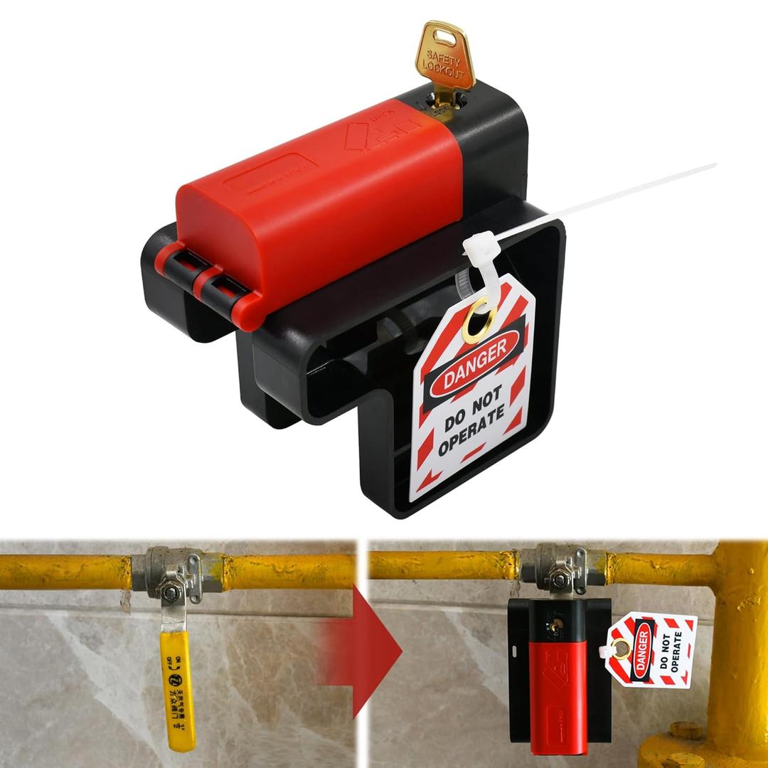 Adjustable Ball Valve Lockout Device - OSHA Compliant Heavy-Duty Nylon Lock for 1/4''-2-1/2'' Pipes/Valves, Weatherproof Outdoor & Industrial Use, Red
