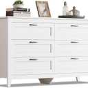 WLIVE 6 Drawer Dresser, Retro Chest of Drawers with Metal Handle, Double Wood Dresser for Bedroom, Living Room, Large Storage Cabinet, White