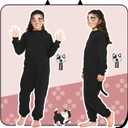 Kids Animal Onesie Boys Girls Black Cat Costume Cheetah Blue Monster Halloween Christmas Kids Cosplay Costume, Black, 12-14Years