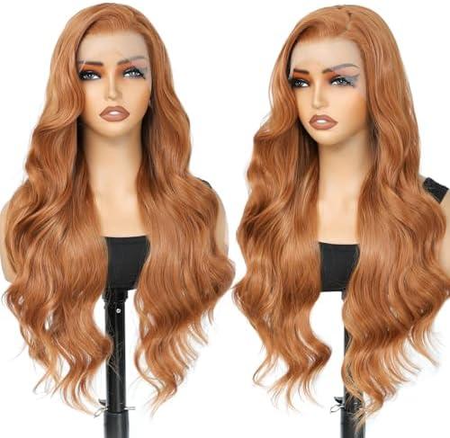 HD Lace Wig Long Ginger Lace Front Wigs for Women 13x4 HD Lace Front Layered Loose Wavy Pre Plucked Tiny Knots M Natural Hairline  Synthetic Reddish Brown Copper Blonde Lace Front Wig