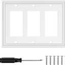 White Modern Decorative Wall Plate Light Switch Cover Decorator Outlet Covers Rocker Switch Plates Bamboo Fiber Material Wall Plates for Kitchen Bathroom (3 Gang Triple Decorator-1 Pack)