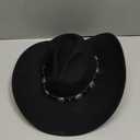 Lanzom Women Men Felt Wide Brim Western Cowboy Hats Belt Buckle Panama Hat (Medium-Large, Black)