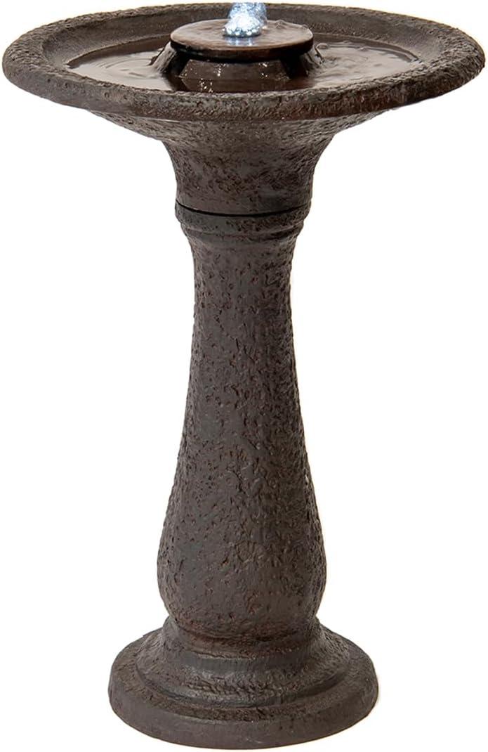 XBrand 23.43" H Tiered Freestanding Classic Bird Bath Outdoor Water Fountain w/Auto Shut-Off Pump, Dark Brown
