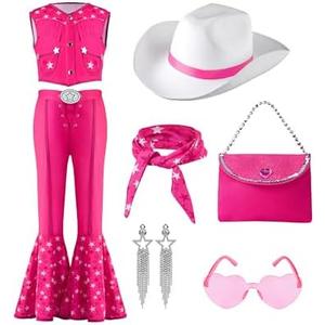 Spooktacular Creations Halloween Girls Pink Cowgirl Costume, Kids 70s 80s Hippie Disco Outfits for Dress Up Cosplay Party XL