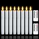 Flameless Flickering Taper Candles Two Remote, 7.5 Inch White Battery Operated LED Window Candles Timer,Set of 8 Plastic 3D-Wick Dripping-Wax Effect Flameless Candlesticks(0.86Dia,Warm Fire)