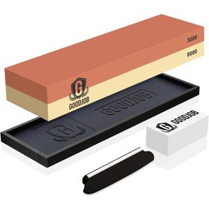 Knife Sharpening Stone Kit - Goodjob Premium Japanese Whetstone Knife Sharpener Stones Set - Dual Grit 3000/8000 Water Stones with Non-Slip Silicone Base, Angle Guide, Flattening Stone