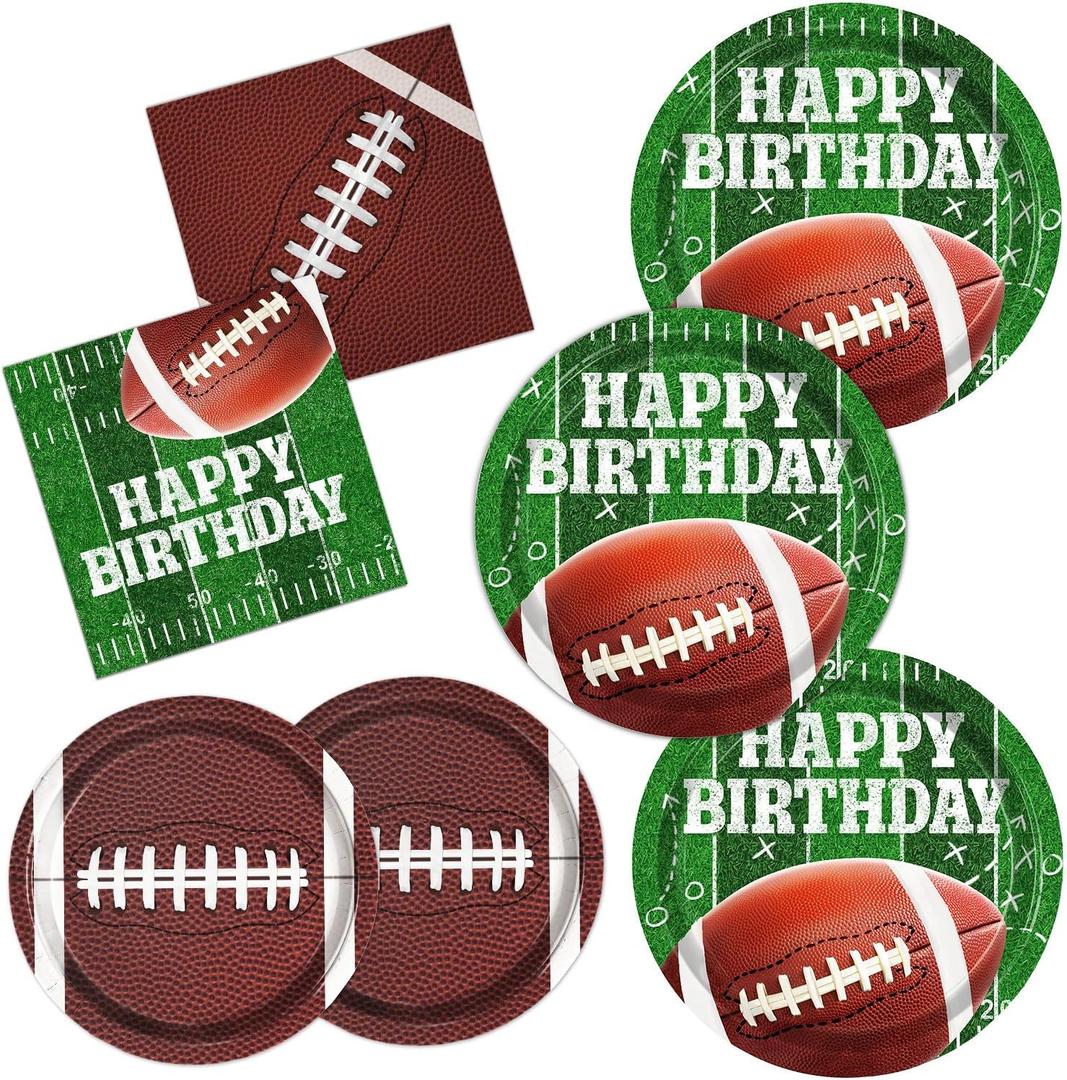 Oigco 100 PCS Football Party Supplies Kit, Football Birthday Party Decorations Includes Dinner Plates, Dessert Plates, Napkins Perfect for Football Birthday Game Day Tailgate Decorations, Serves 25