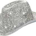 Silver Rhinestone Western Cowboy Hat for Womens - Glitter Cowgirl Hat for Disco Parties and Costumes