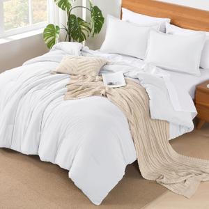 Andency White Comforter King Size - 7 Pieces Bed in a Bag King Bedding Comforter Sets, Summer Solid Soft Lightweight Comforter with Fitted Sheets, Flat Sheets, Pillowcases & Shams