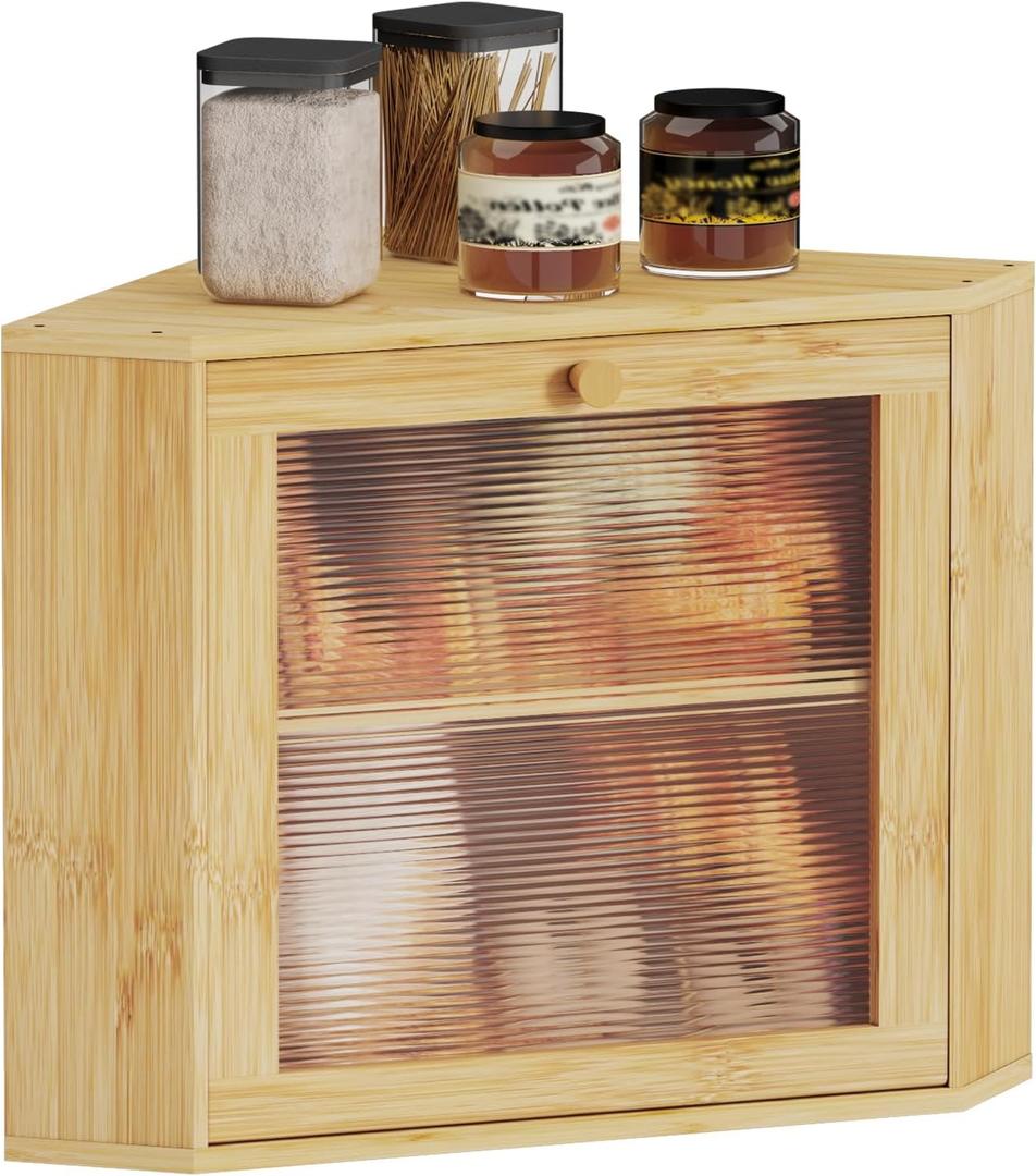 Bamboo Bread Box for Kitchen Corner Countertop,Large-Capacity Bread Storage Container, Double Layer Bread Storage for Kitchen Countertop (Natural)
