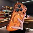 for iPhone 17 Pro Max Case Magnetic Compatible with MagSafe Upgraded [Full Camera Protection] Clear Shockproof Protective Slim Phone Case Cute Curly Wave Edge for iPhone 17 Pro Max,Orange