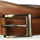 Perry Ellis Men's Timothy Leather Belt with Stitched Edges, Silver Prong Buckle, 1.5" Width (44, Brown)